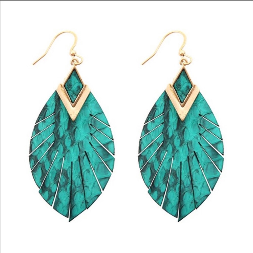 🐍 Turquoise Snake Fringe Leather Earrings